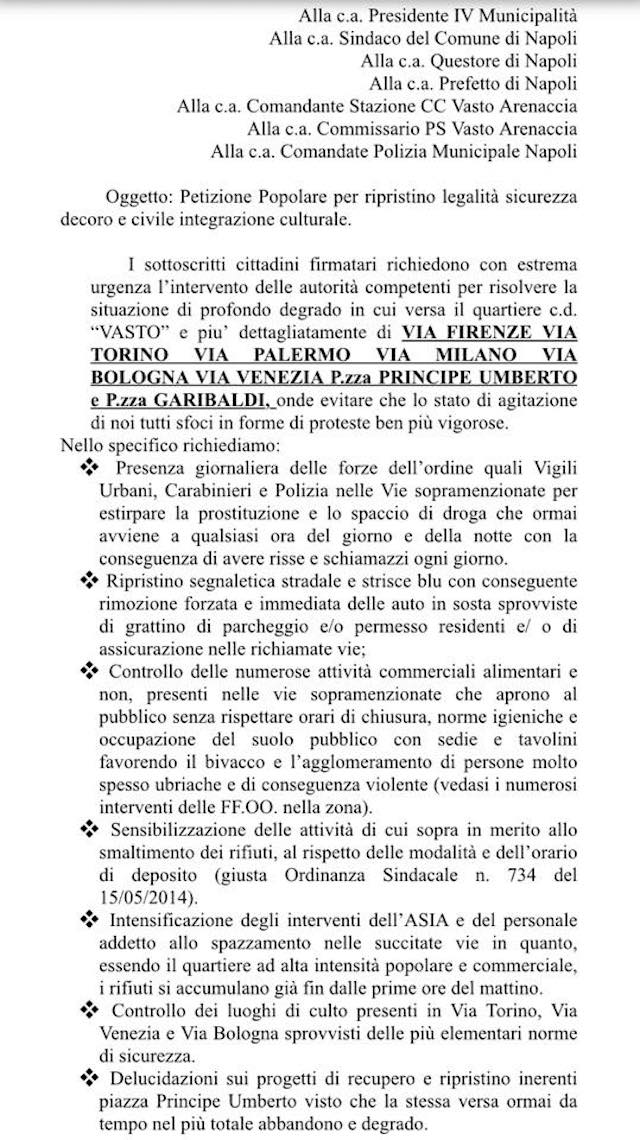 petizione popolare quartiere vasto di napoli