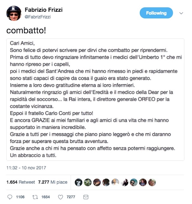 fabrizio frizzi scrive su twitter